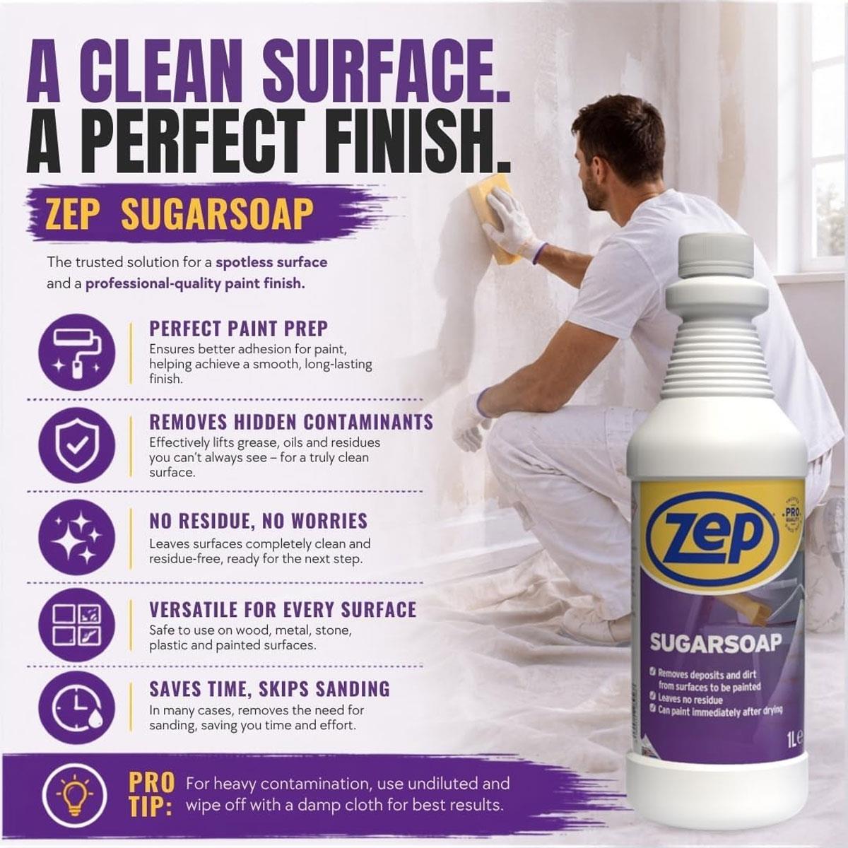 Zep Sugar Soap Concentrated Surface Cleaner 1L Unscented Liquid for Paint Prep Walls Doors & Woodwork - Image 3