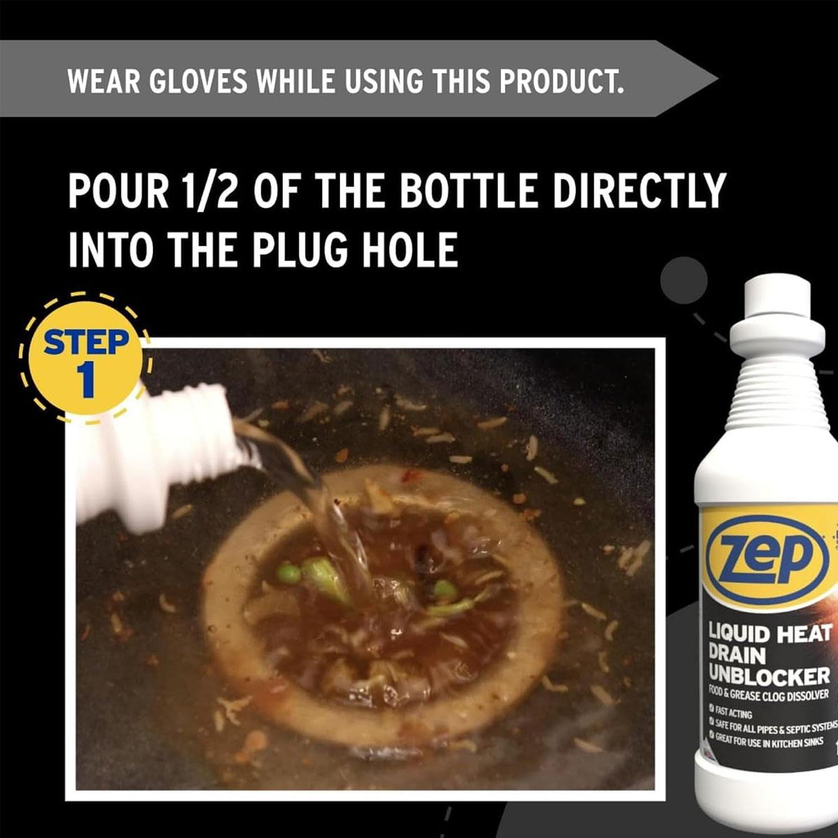 Zep Commercial Liquid Heat Drain Unblocker 1L Professional Strength for Grease Fat & Food Build-Up - Image 5