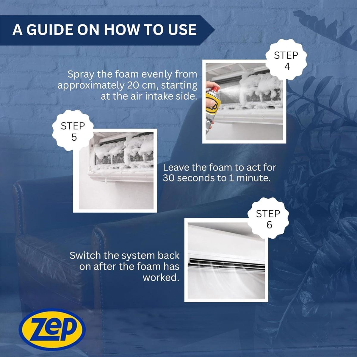 Zep Air Conditioning & Heat Pump Cleaner Foaming Spray 500ml Water-Based No-Rinse HVAC Cleaner - Image 5