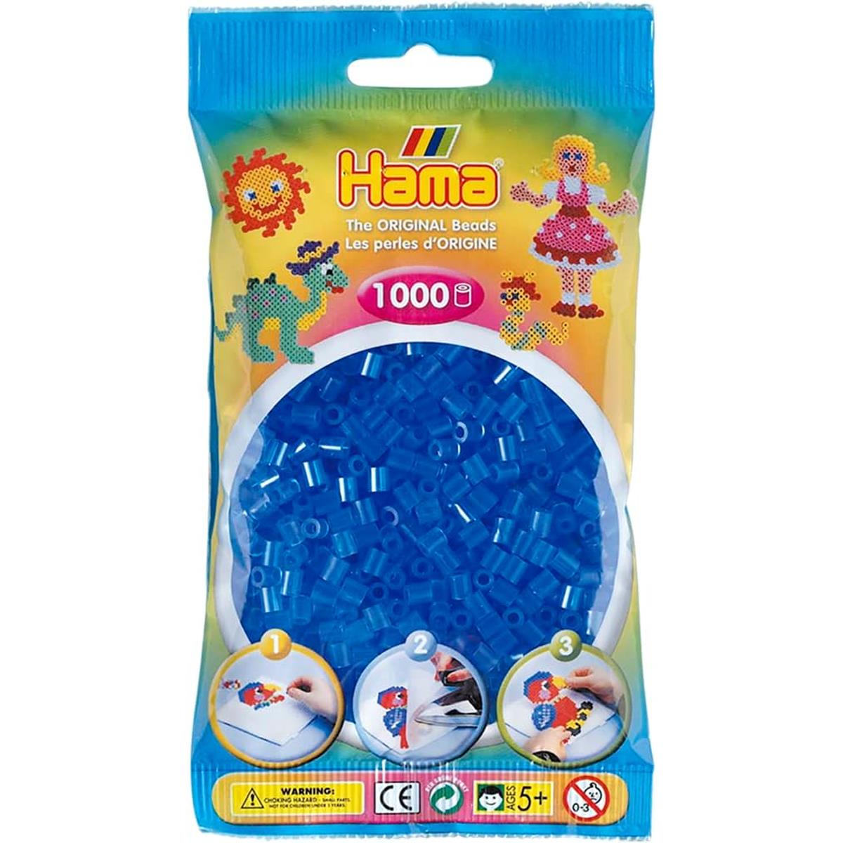 Hama Midi Beads 1,000 Pack Translucent Blue 5mm Plastic Fuse Beads For Arts And Crafts