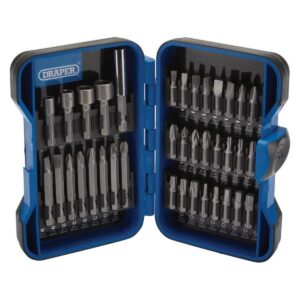 Draper 37-Piece Insert Bit Set 1/4in Hex 25mm & 50mm Bits Nut Drivers Bit Holder Soft Grip Case
