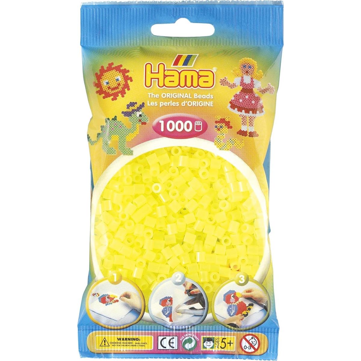 Hama Midi Ironing Beads 1,000 Pack Neon Yellow 5mm Plastic Fuse Beads For Arts And Crafts