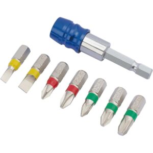 Draper Expert Coloured Screwdriver Bit Set with Magnetic Holder S2 Steel 8 Piece 25mm 1/4 Hex
