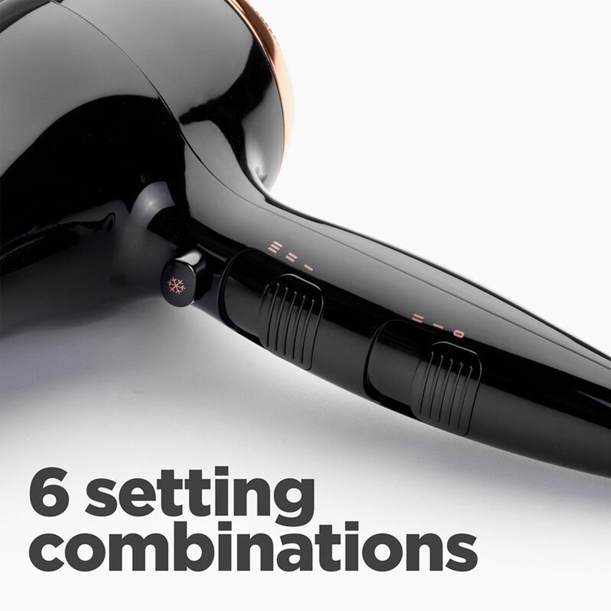 BaByliss Rose Lustre 2400W Hair Dryer Ionic And Ceramic Technology 3 Heat 2 Speed Cool Shot Black - Image 6