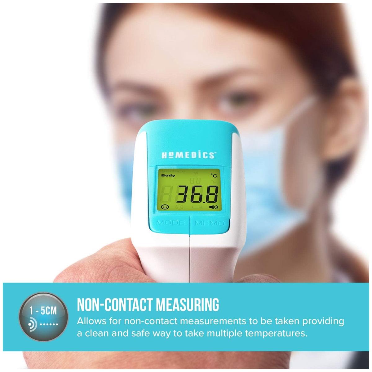 HoMedics Non-Contact Infrared Forehead Thermometer Digital LCD Fever Alarm 50 Memory Green Yellow Red Display - Image 4