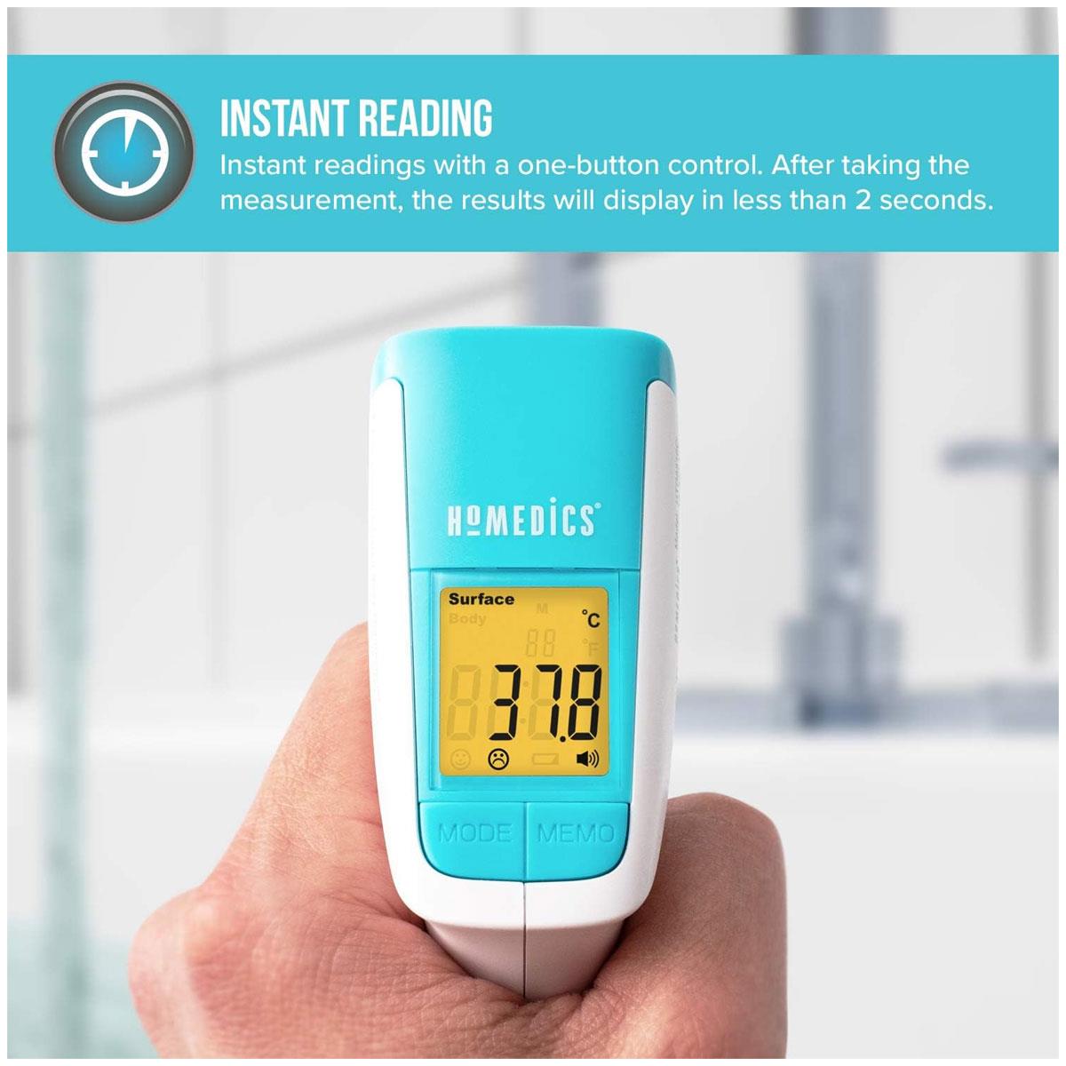 HoMedics Non-Contact Infrared Forehead Thermometer Digital LCD Fever Alarm 50 Memory Green Yellow Red Display - Image 5