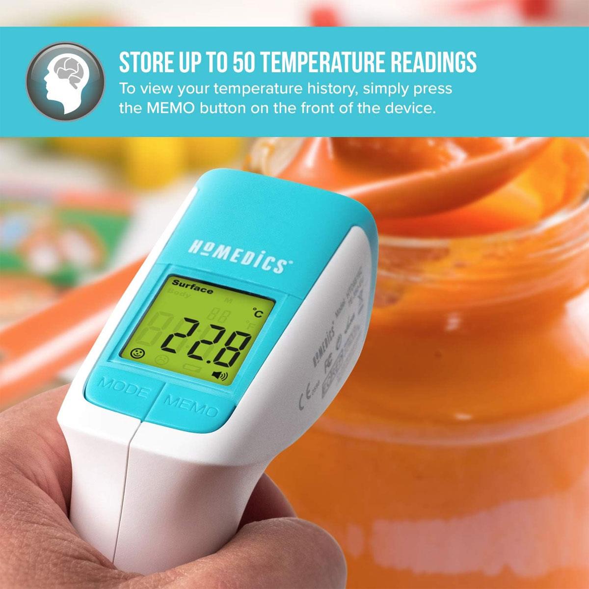 HoMedics Non-Contact Infrared Forehead Thermometer Digital LCD Fever Alarm 50 Memory Green Yellow Red Display - Image 6