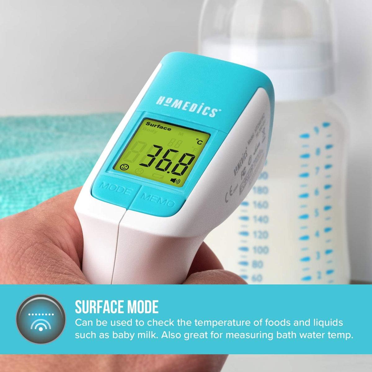 HoMedics Non-Contact Infrared Forehead Thermometer Digital LCD Fever Alarm 50 Memory Green Yellow Red Display - Image 7