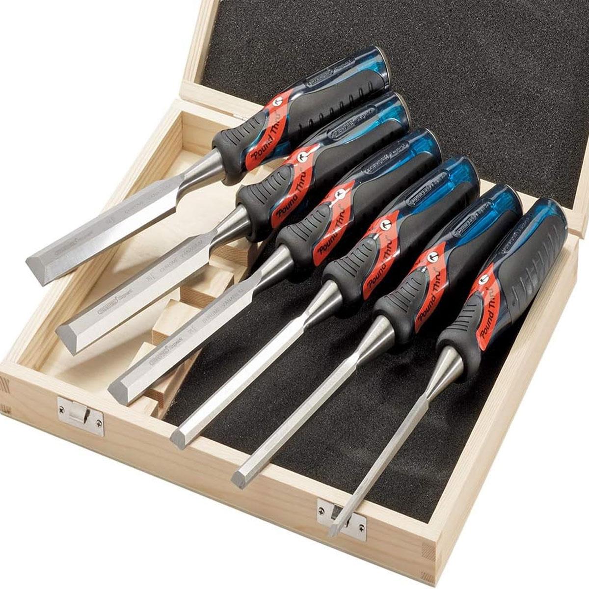 Draper Expert Soft Grip Pound Thru Bevel Edge Wood Chisel Set 6 Piece Chrome Vanadium Steel 6–38mm Wooden Box - Image 3