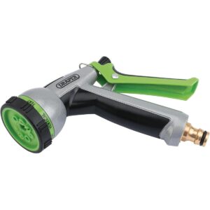 Draper 8 Pattern Spray Gun Cast Aluminium Garden Hose Nozzle with Lockable Trigger and Brass Fitting
