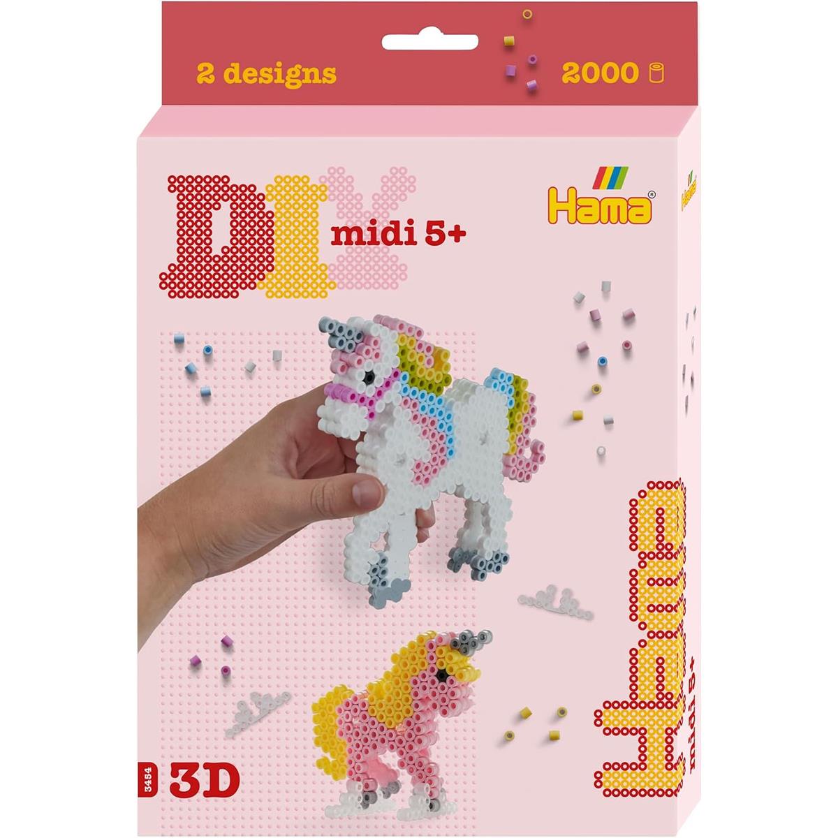 Hama Midi Beads Unicorn Craft Set Approx 2,000 Fuse Beads Pegboard Templates And Ironing Paper Ages 5+