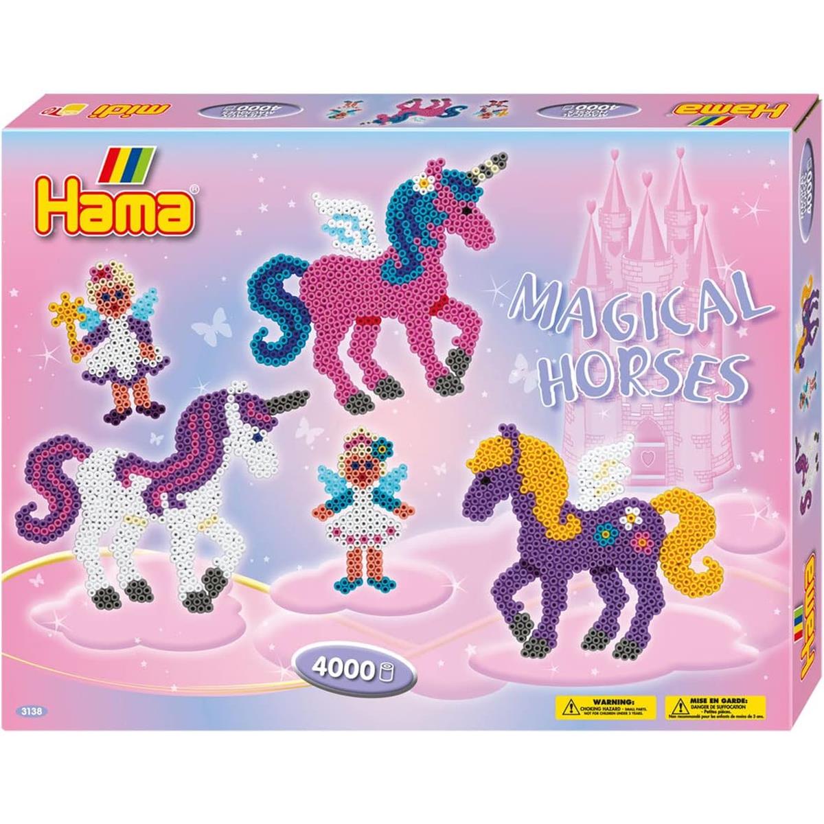 Hama Magical Horses Midi Bead Craft Set 4,000 Fuse Beads 2 Pegboards Templates And Ironing Paper Ages 5+