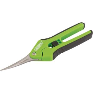 Draper Precision Curved Pruning Secateurs 165mm Stainless Steel Bypass Blades Soft Grip Handles Black & Green