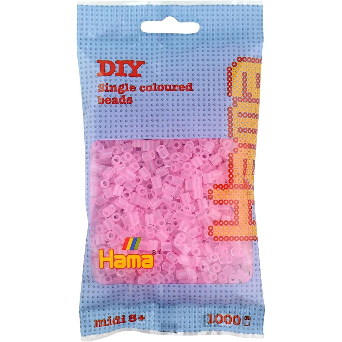Hama Midi Ironing Beads 1,000 Pack Translucent Pink 5mm Plastic Fuse Beads For Arts And Crafts