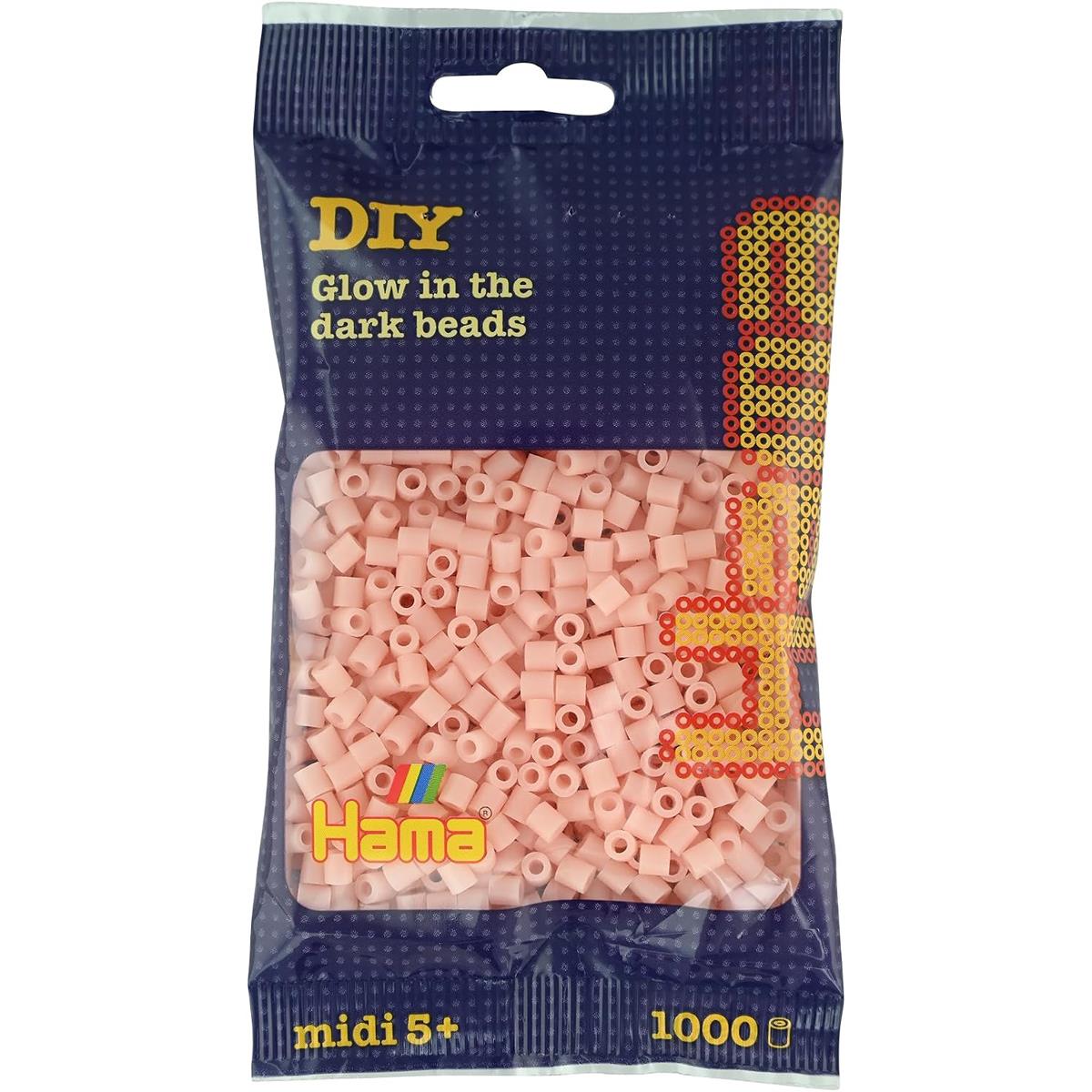 Hama Midi Glow In The Dark Beads 1,000 Pack Night Glow Red 5mm Plastic Fuse Beads