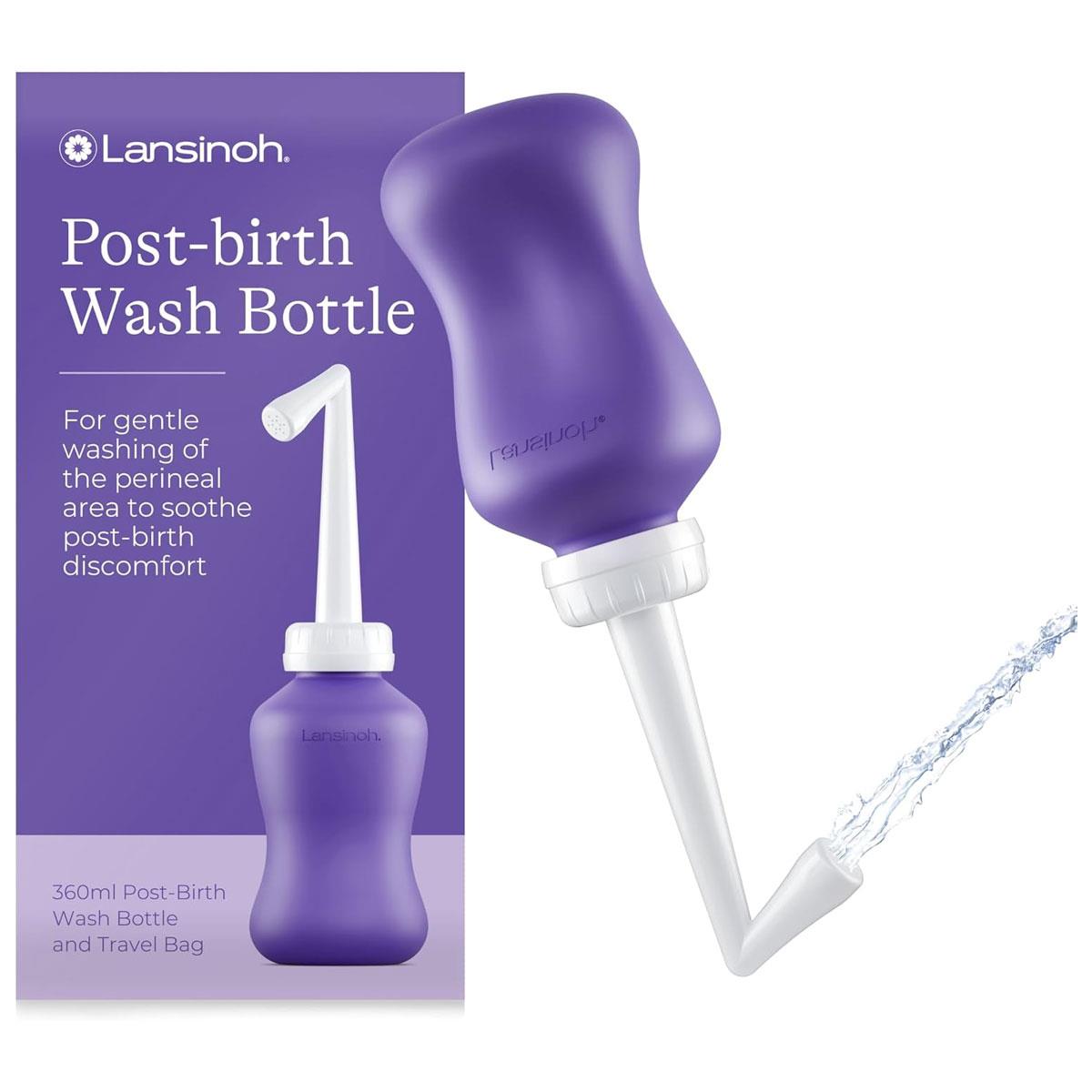 Lansinoh Postpartum Peri Bottle 360ml with Angled Spout & Travel Bag Portable Post-Birth Wash Bottle Clear