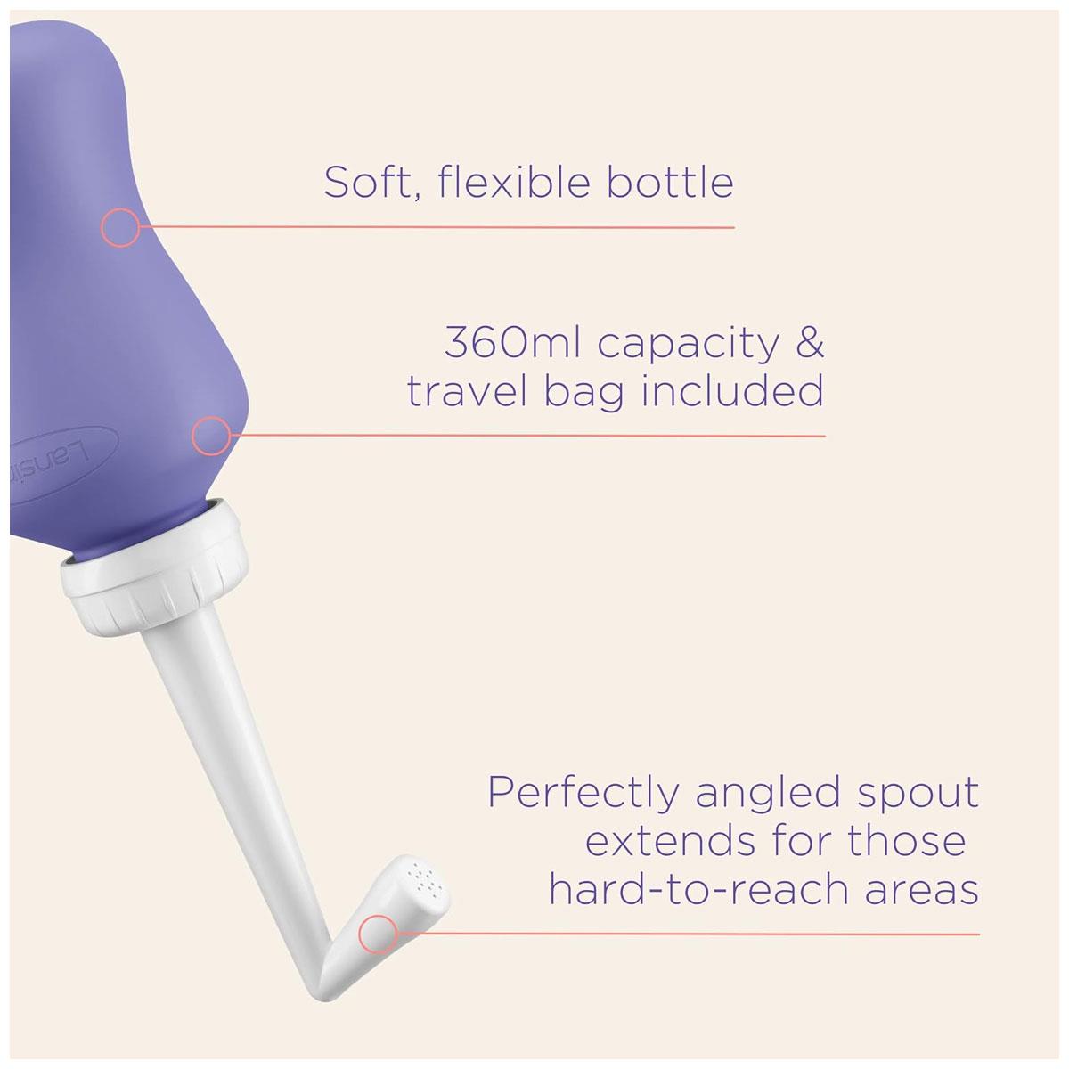 Lansinoh Postpartum Peri Bottle 360ml with Angled Spout & Travel Bag Portable Post-Birth Wash Bottle Clear - Image 4
