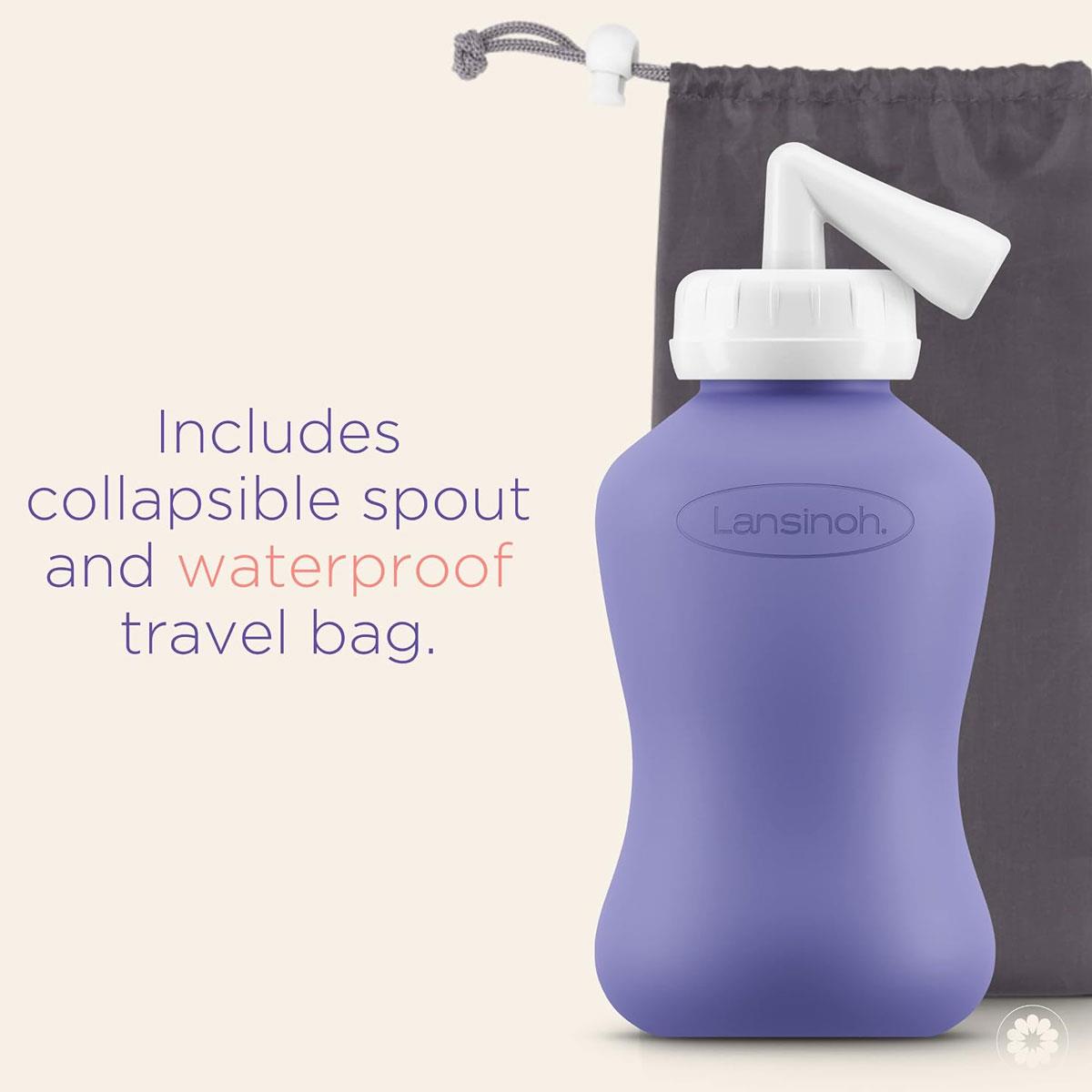 Lansinoh Postpartum Peri Bottle 360ml with Angled Spout & Travel Bag Portable Post-Birth Wash Bottle Clear - Image 5