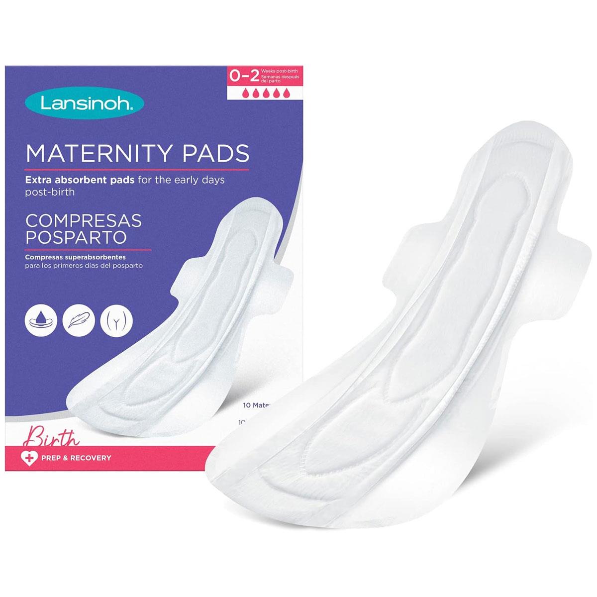 Lansinoh Maternity Pads Extra Absorbent with Wings Pack of 10 Postpartum Leak Protection Ultra Long Unscented