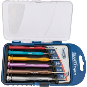 Draper Expert Precision Screwdriver Set 6 Piece Chrome Vanadium Steel Aluminium Handles Plain & Cross Slot