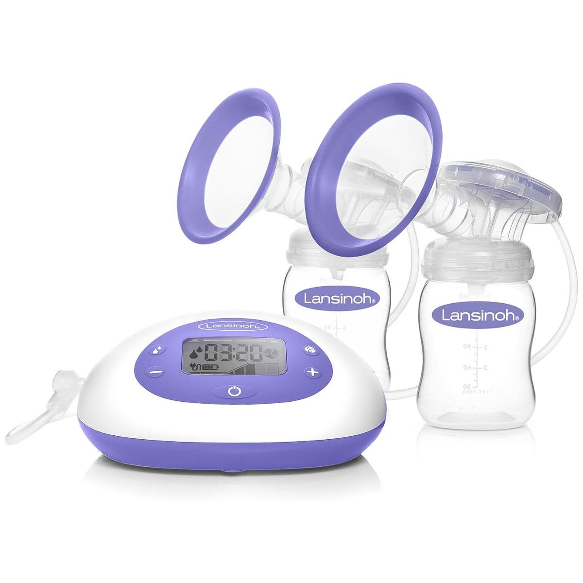 Lansinoh 2-in-1 Double Electric Breast Pump 8 Suction Levels 3 Pumping Styles 2 × 160ml Bottles Purple