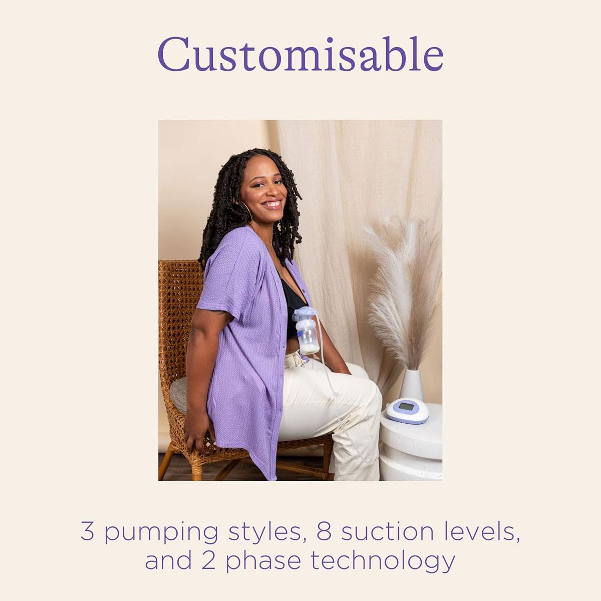 Lansinoh 2-in-1 Double Electric Breast Pump 8 Suction Levels 3 Pumping Styles 2 × 160ml Bottles Purple - Image 3