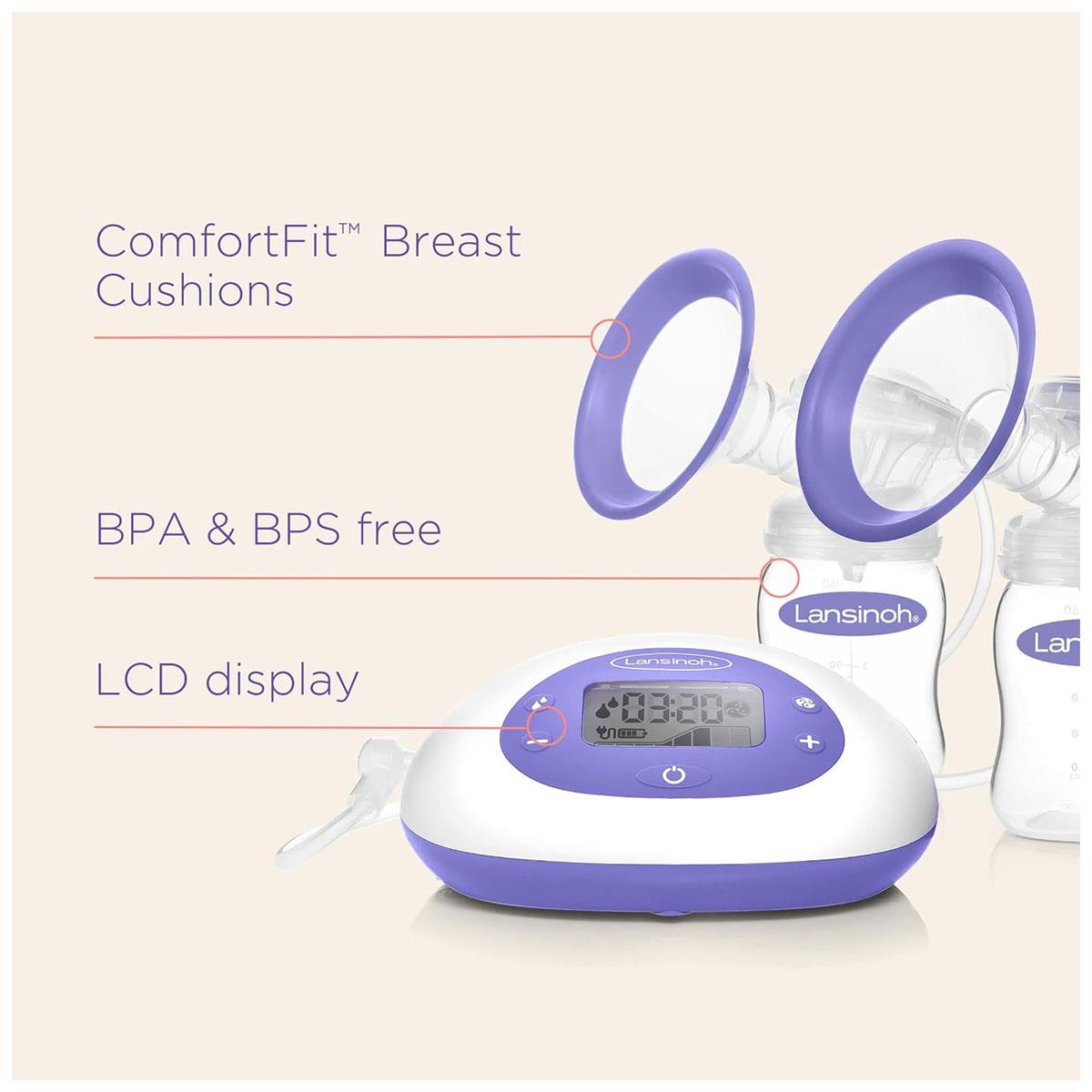 Lansinoh 2-in-1 Double Electric Breast Pump 8 Suction Levels 3 Pumping Styles 2 × 160ml Bottles Purple - Image 4