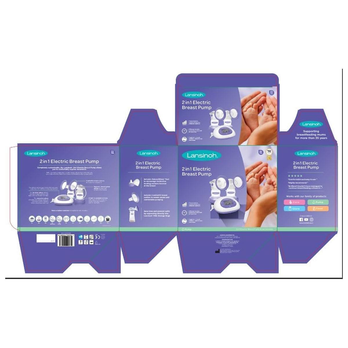Lansinoh 2-in-1 Double Electric Breast Pump 8 Suction Levels 3 Pumping Styles 2 × 160ml Bottles Purple - Image 6