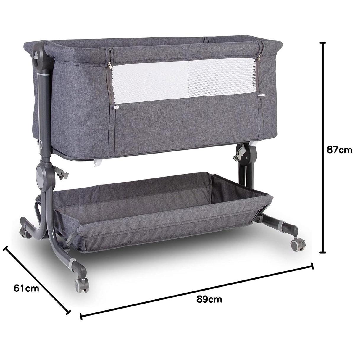 Red Kite COZYSLEEP Bedside Crib Co-Sleeper Grey Adjustable Height Incline Drop Side with Mattress Storage Shelf Gray - Image 3