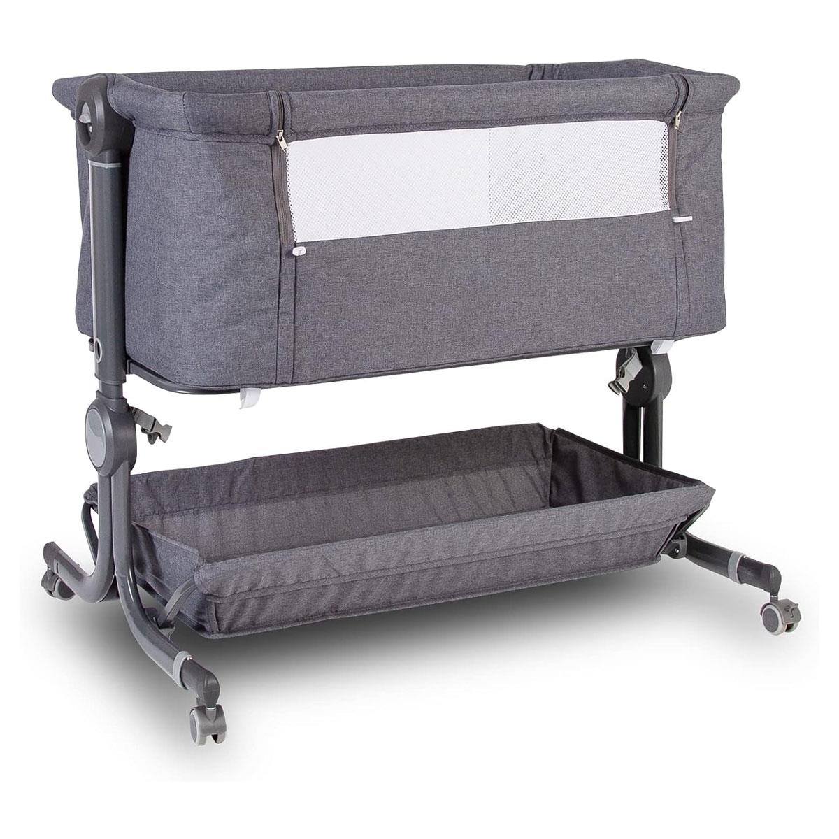 Red Kite COZYSLEEP Bedside Crib Co-Sleeper Grey Adjustable Height Incline Drop Side with Mattress Storage Shelf Gray - Image 4