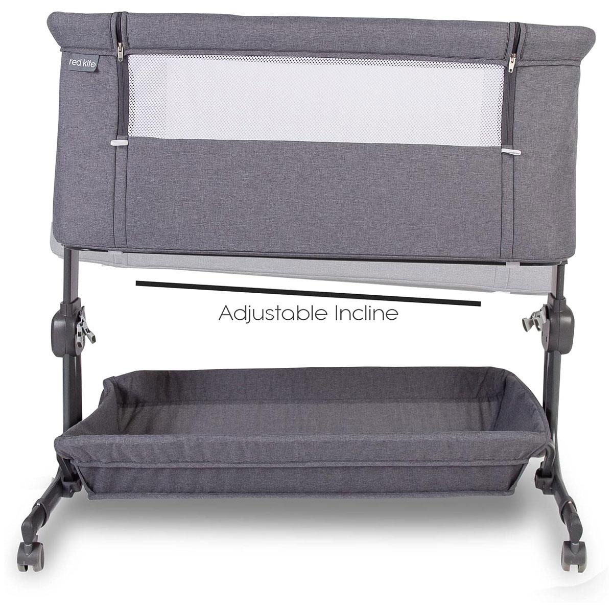 Red Kite COZYSLEEP Bedside Crib Co-Sleeper Grey Adjustable Height Incline Drop Side with Mattress Storage Shelf Gray - Image 5