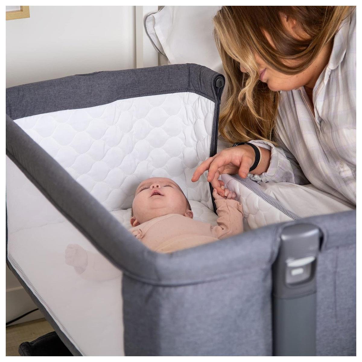 Red Kite COZYSLEEP Bedside Crib Co-Sleeper Grey Adjustable Height Incline Drop Side with Mattress Storage Shelf Gray - Image 9