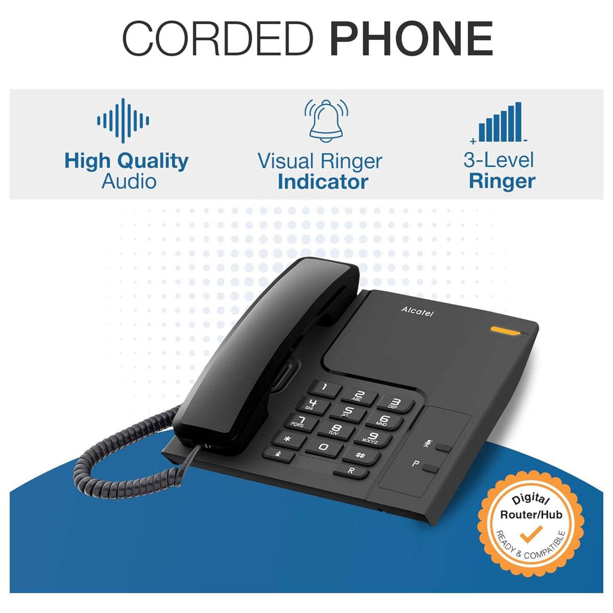 Alcatel T26 Corded Landline Phone Black Large Buttons 3 Level Ringer Mute Redial Key Illuminated Call Indicator - Image 2