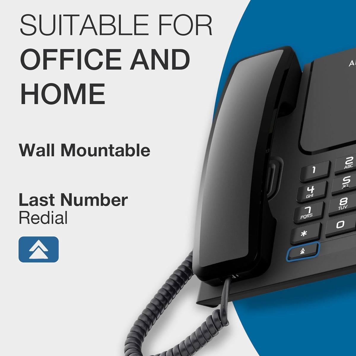 Alcatel T26 Corded Landline Phone Black Large Buttons 3 Level Ringer Mute Redial Key Illuminated Call Indicator - Image 3