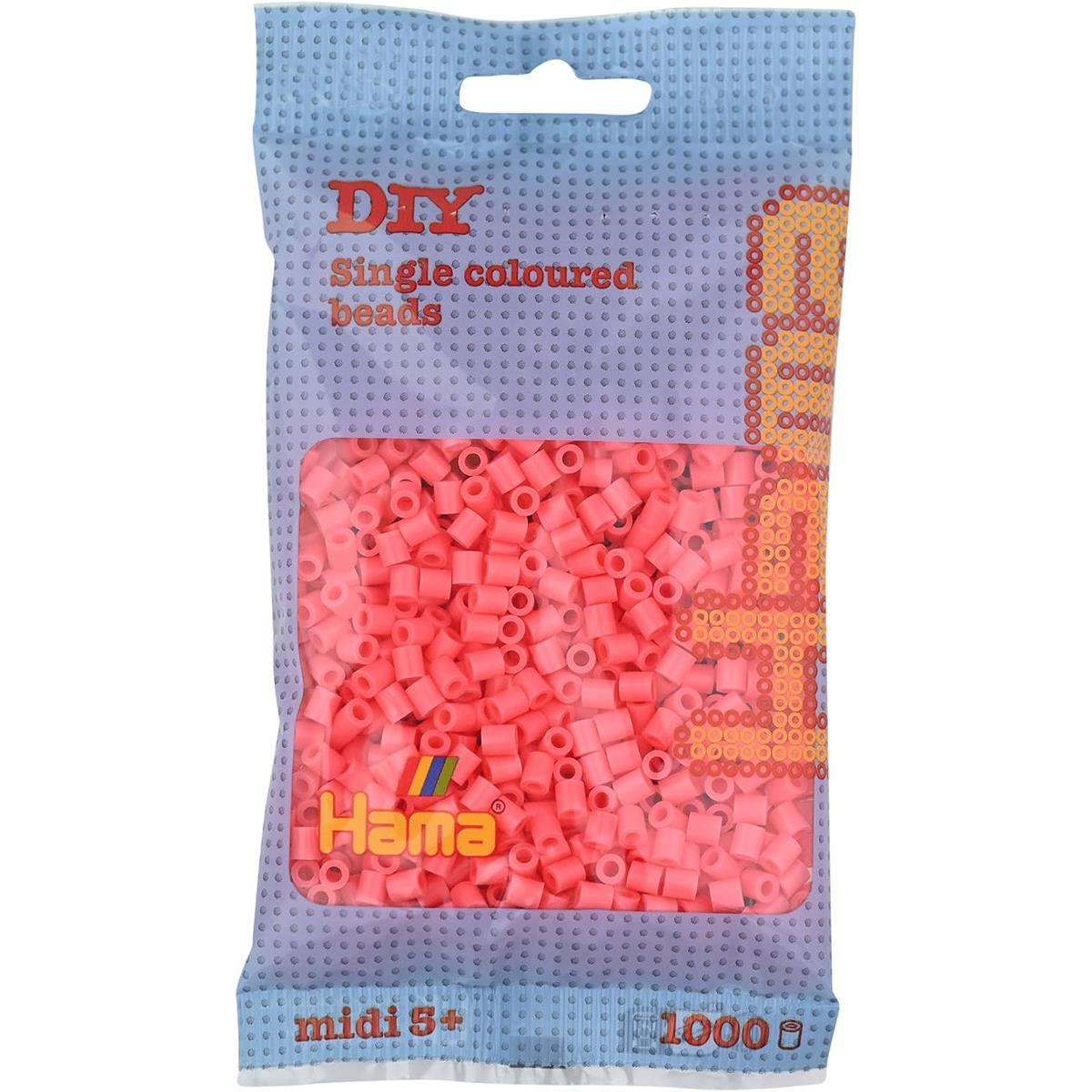Hama 207-44 Midi Fuse Beads 1,000 Pack Pastel Red 5mm Plastic Craft Beads For Ages 5+