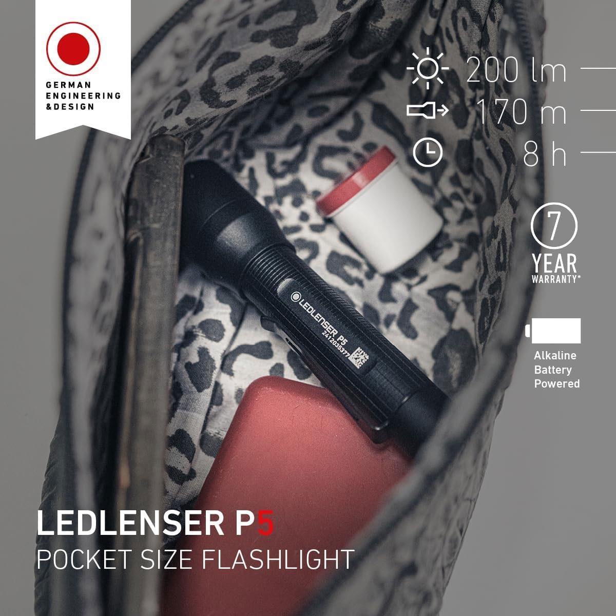 Ledlenser P5 LED Torch Black 200 Lumens 170m Adjustable Focus 3 Modes AA Battery IP54 119mm - Image 2