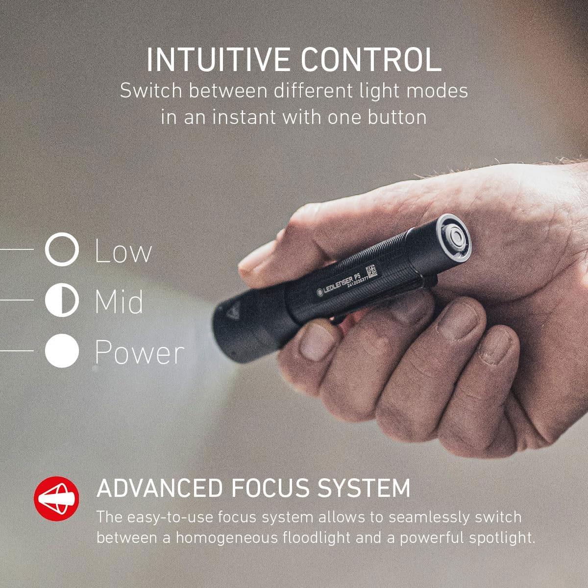 Ledlenser P5 LED Torch Black 200 Lumens 170m Adjustable Focus 3 Modes AA Battery IP54 119mm - Image 3