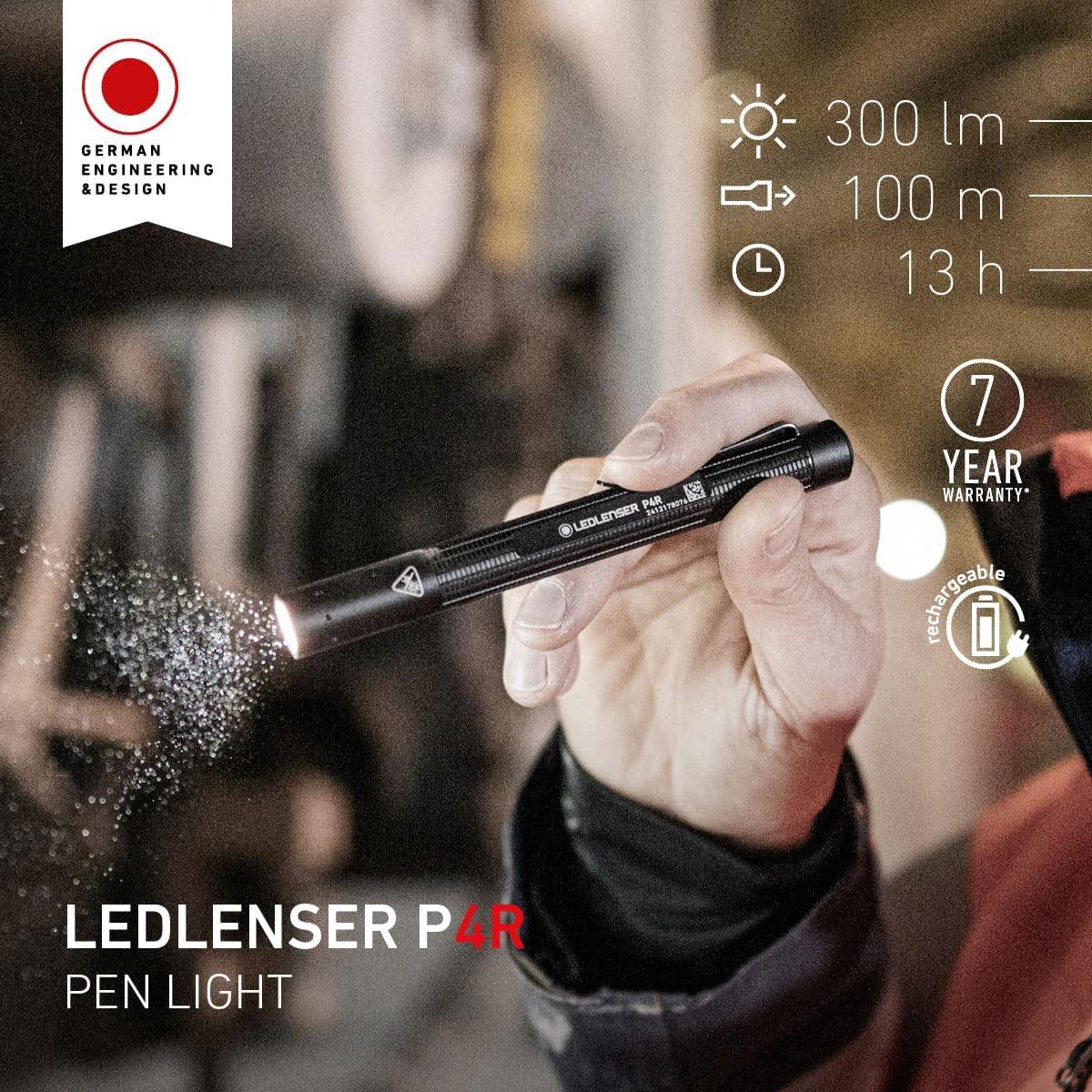 Ledlenser P4R Rechargeable LED Penlight Black 300 Lumens 100m Focus USB-C 13h Runtime IP54 142mm - Image 2