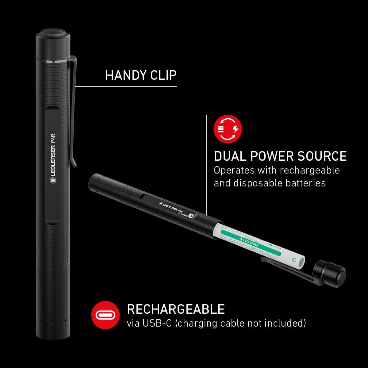 Ledlenser P4R Rechargeable LED Penlight Black 300 Lumens 100m Focus USB-C 13h Runtime IP54 142mm - Image 5