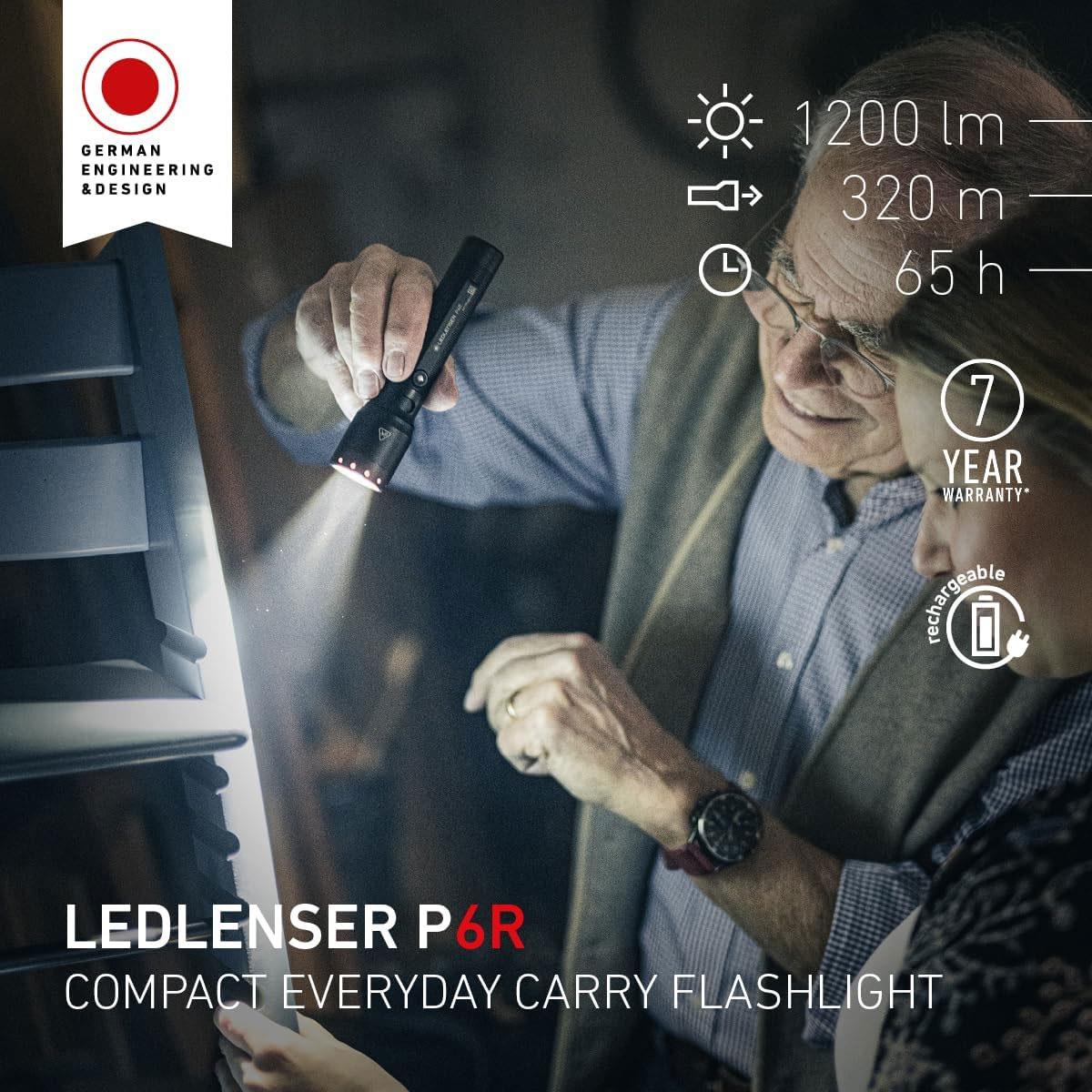 Ledlenser P6R Rechargeable LED Torch Black 1200 Lumens 320m Focus USB-C 65h Runtime IP68 150mm - Image 2