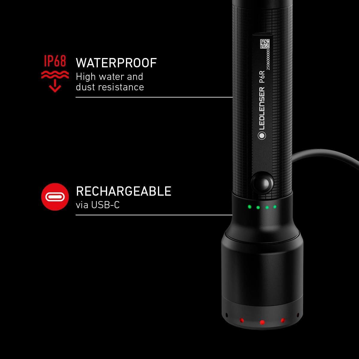 Ledlenser P6R Rechargeable LED Torch Black 1200 Lumens 320m Focus USB-C 65h Runtime IP68 150mm - Image 5