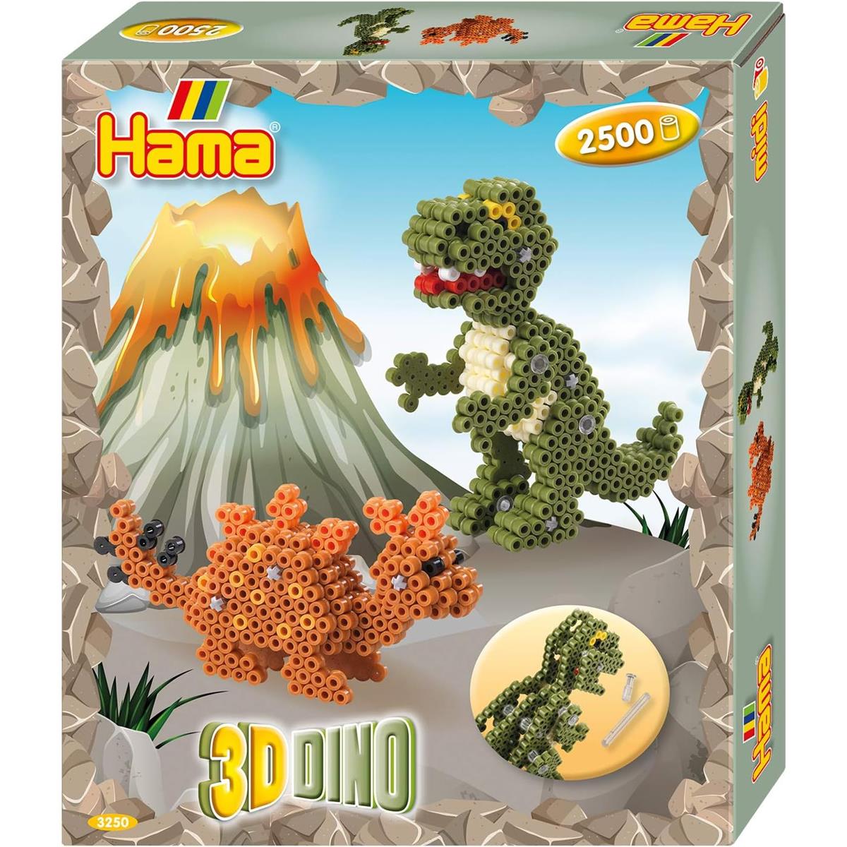 Hama 3D Dinosaur Fuse Bead Gift Set 2,500 Earth Tone Midi Beads Pegboards Connectors Ages 5+