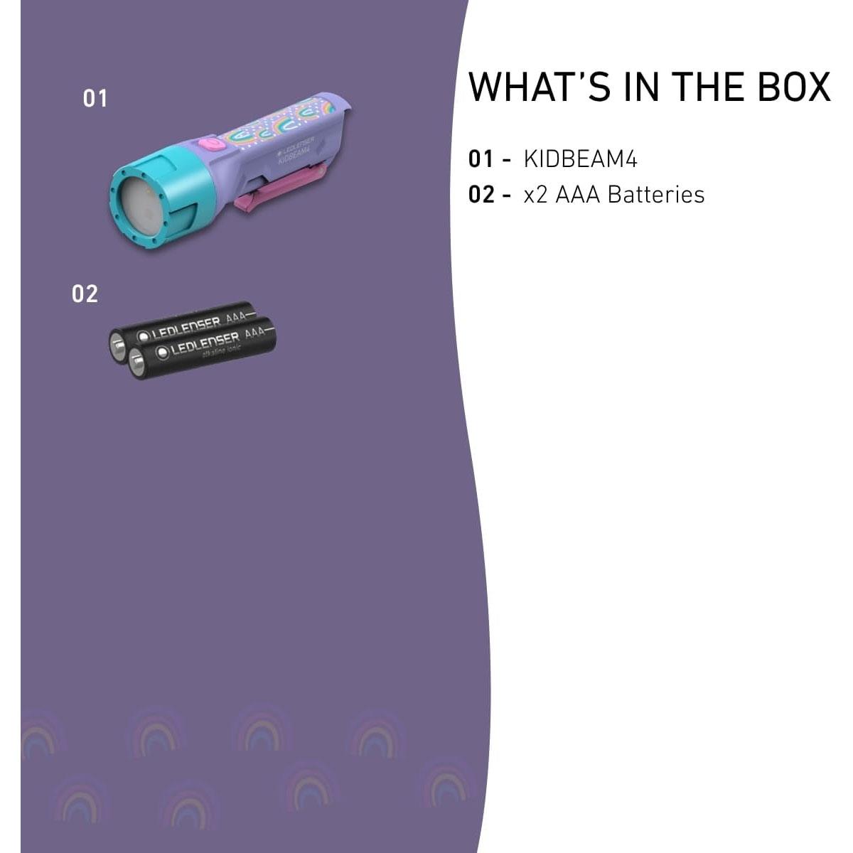 Ledlenser KidBEAM4 Kids LED Torch Purple 4 Colour Light 70 Lumens 2x AAA Batteries IP44 120mm - Image 9