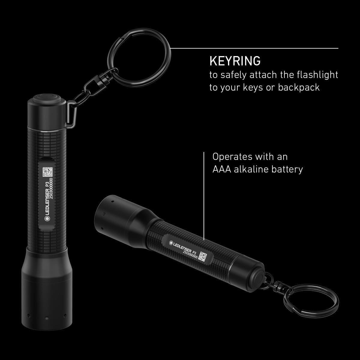 Ledlenser P3 Mini LED Torch Black 130 Lumens 110m Adjustable Focus 3 Modes AAA Battery IP54 94mm - Image 5