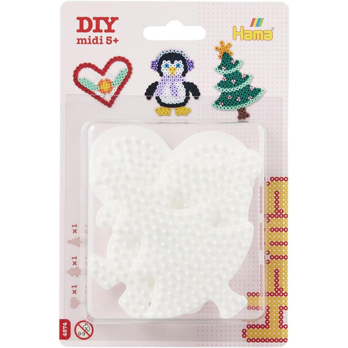 Hama Small Midi Pegboards Set Heart Penguin And Christmas Tree 3 Reusable Plastic Templates