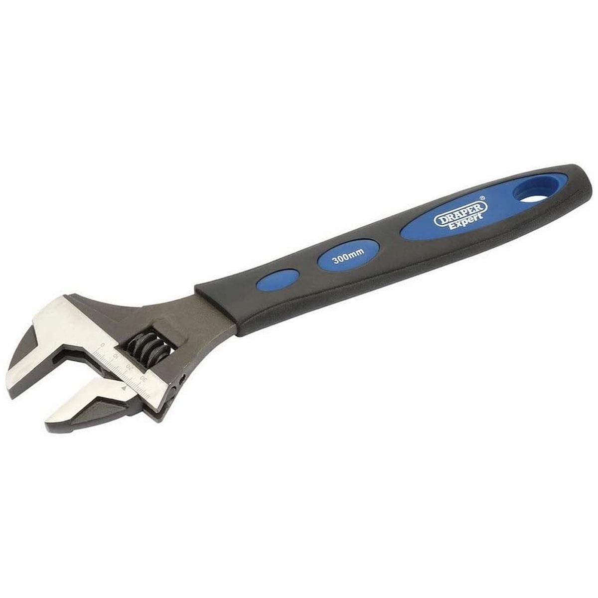Draper Expert Adjustable Crescent Wrench 300mm 38mm Chrome Vanadium Steel Soft Grip Blue