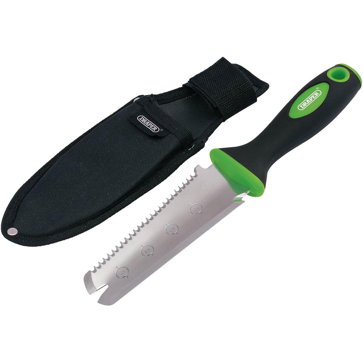 Draper Multi-Purpose Garden Tool Polished Steel Trowel Weed Lifter Root Saw Twine Cutter Green Black - Image 3