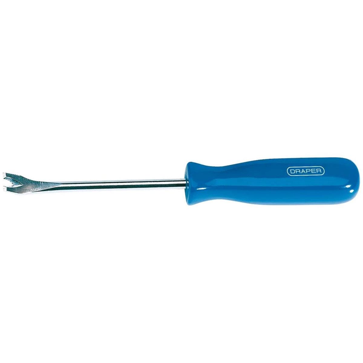 Draper Tack Lifter 195mm Bright Polished Steel Claw Curved Lever End Blue Plastic Handle