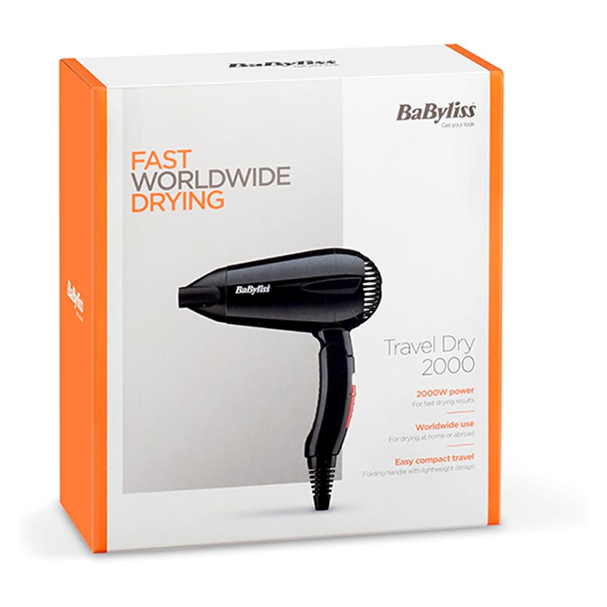 BaByliss Travel Hair Dryer 2000W Folding Dual Voltage 2-Speed With Cool Shot Concentrator New Black - Image 8