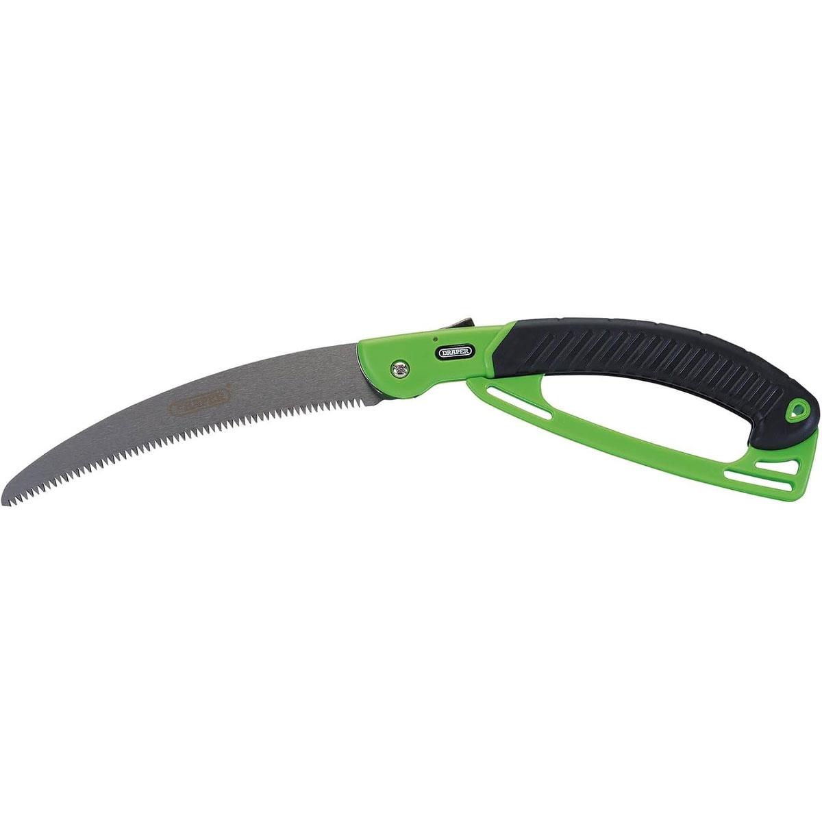 Draper 230mm Folding Pruning Saw Carbon Steel Blade Soft Grip Handle Safety Lock Green & Black
